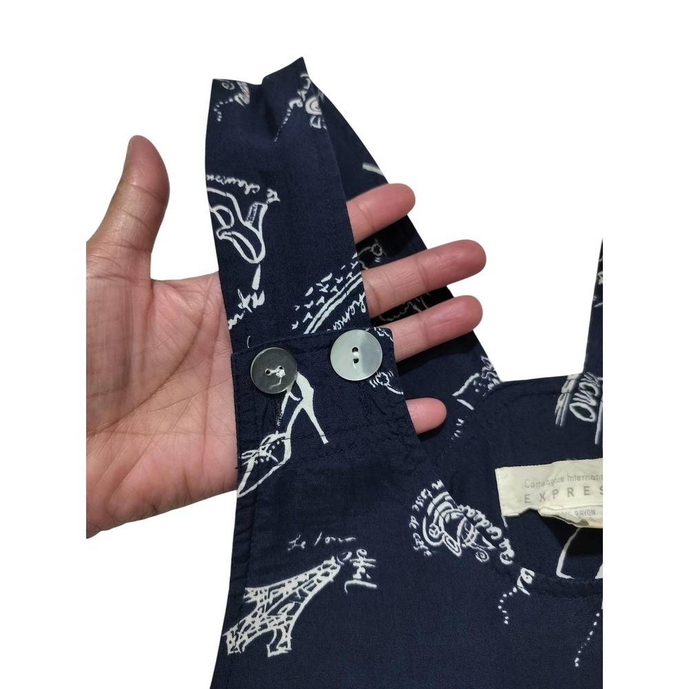 Vintage 90's Y2K Express Women's Navy Blue Paris French Theme Romper Size XS - Picture 3 of 10